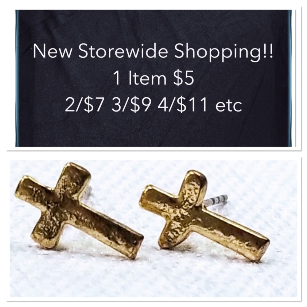 NEW 10mm Gold Cross Stud Earrings
